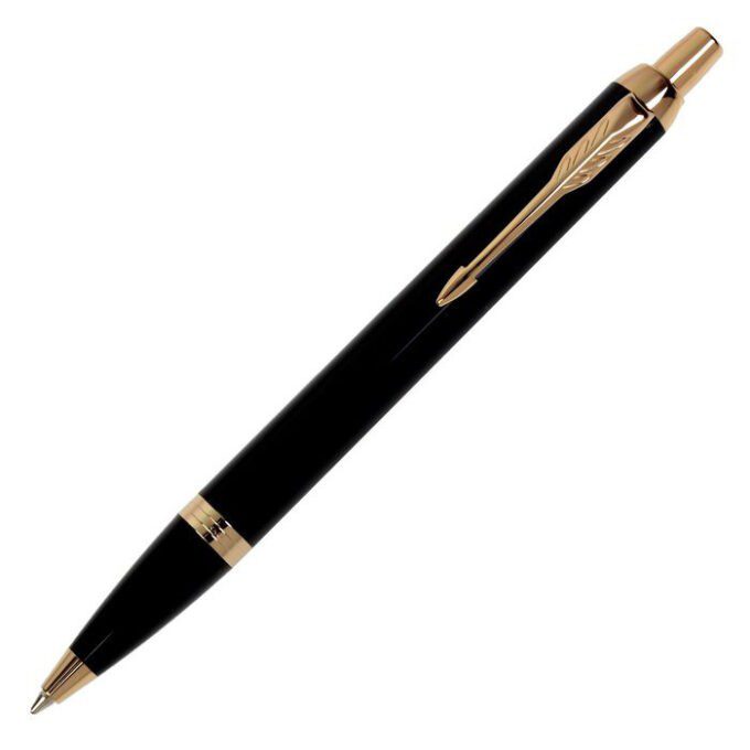 Ручка шариковая Parker IM Core Black GT M, корпус из латуни чёрный матовый/ золотой, синие чернила с гравировкой