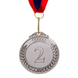 Медаль призовая d=5 см «2 место», цвет серебро с лентой