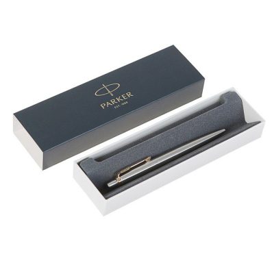 Ручка шариковая Parker Jotter Core K691 Stainless Steel GT M, корпус серебристый глянцевый (золото), синие чернила с гравировкой