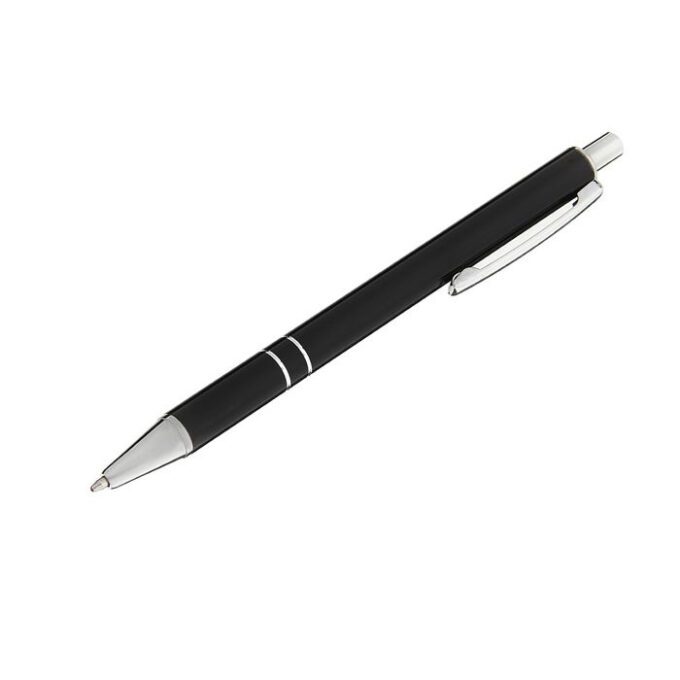 700 9 680x680 - Ручка шариковая, автоматическая, 0.5 мм, круглая, чёрная с серебристыми вставками, металлический корпус, стержень синий с гравировкой