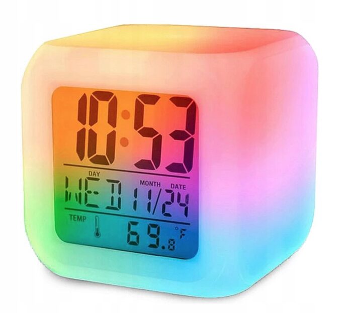 budzik zegarek termometr swiecacy kameleon led 680x624 - Часы будильник LED