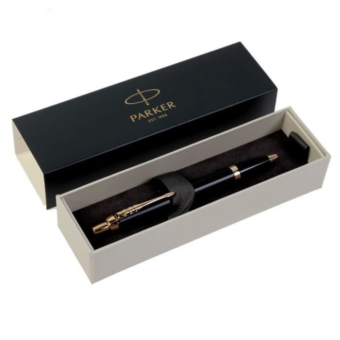 Ручка шариковая Parker IM Core Black GT M, корпус из латуни чёрный матовый/ золотой, синие чернила с гравировкой