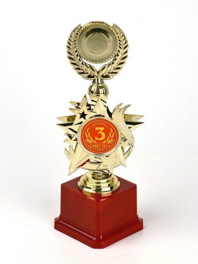 Кубок 192, 3 место, наградная фигура, золото, подставка пластик, 23 см, с индивидуальной гравировкой