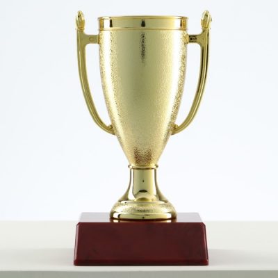 Кубок 056, наградная фигура, золото, подставка пластик, 12×6.3×6.3 см, с индивидуальной гравировкой