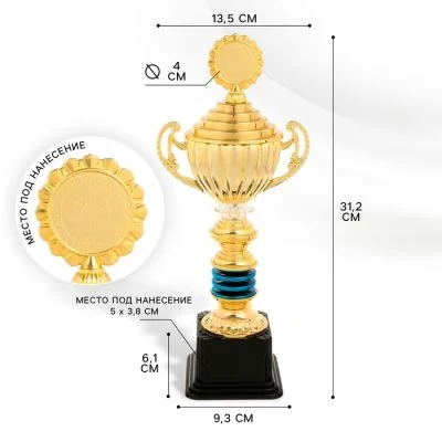Кубок 176C, наградная фигура, золото, подставка пластик, 31.2×13.5×9.3 см, с индивидуальной гравировкой