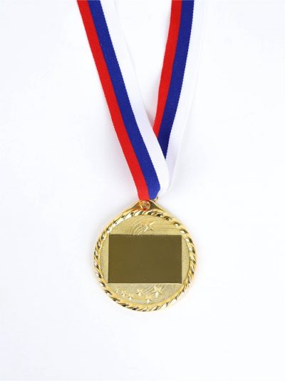 Медаль под нанесение золото 050, d=7 см, с лентой, с индивидуальной гравировкой