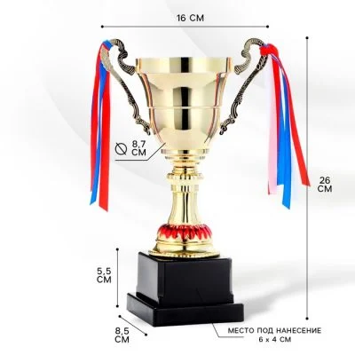 Кубок 185В, наградная фигура, золото, триколор, подставка пластик, 26×16×8.5 см, с индивидуальной гравировкой