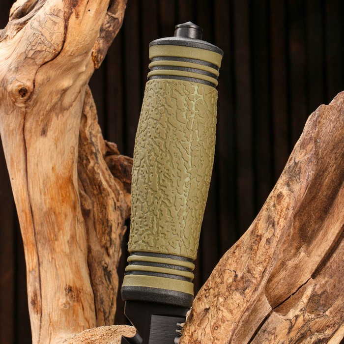 Нож тактический «Альфа», 23 см, клинок 110 мм/3 мм, со стеклобоем и стропорезом, зеленый_4 Нож тактический «Альфа», 23 см, клинок 110 мм/3 мм, со стеклобоем и стропорезом, зеленый с гравировкой — изображение 5