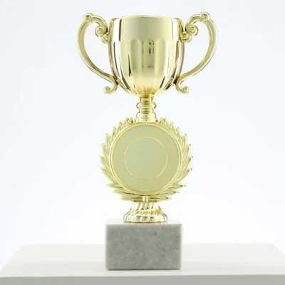 Кубок под нанесение, наградная фигура, золото, подставка камень, 17×9.5×5 см, с индивидуальной гравировкой
