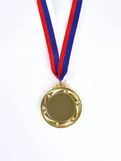 Медаль под нанесение золото 049, d=6.5 см, с лентой, с индивидуальной гравировкой