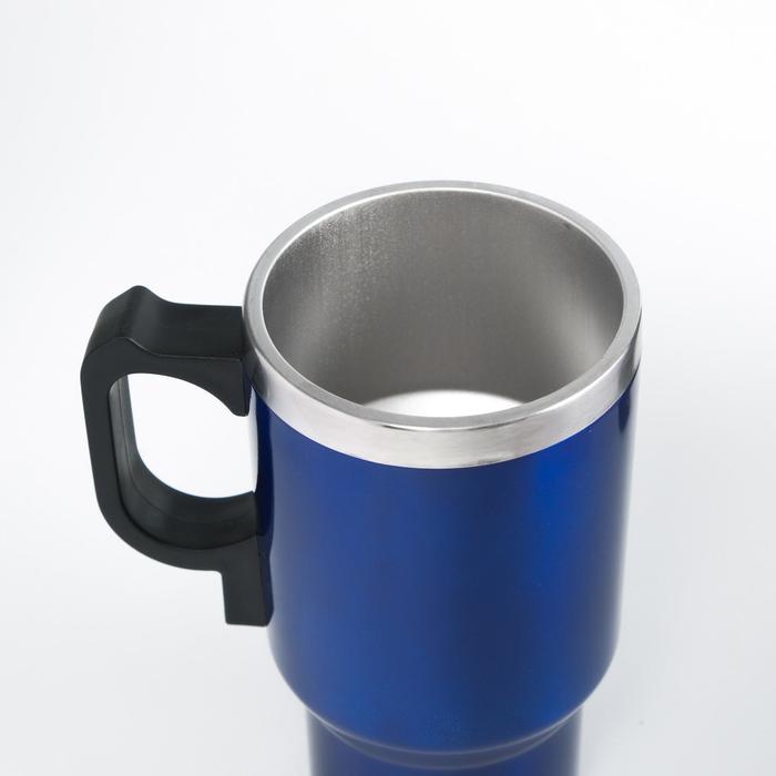 Термокружка Мастер К, 500 мл, автомобильная, 16×8.5 см, сохраняет тепло 4 ч, нержавеющая сталь, пластик, синяя_1 Термокружка Мастер К, 500 мл, автомобильная, 16×8.5 см, сохраняет тепло 4 ч, нержавеющая сталь, пластик, синяя, с индивидуальной гравировкой — изображение 2