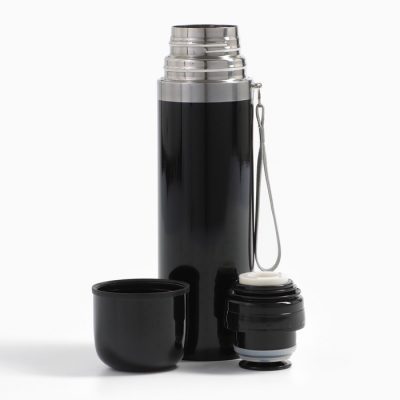Термос гильза Мастер К, 500 мл, 24×7 см, с кружкой, с помпой, сохраняет тепло 10 ч, нержавеющая сталь, чёрный, с индивидуальной гравировкой