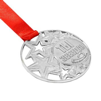 Медаль под нанесение серебро «Ты звезда», диаметр 5 см, с лентой_1 Медаль под нанесение серебро «Ты звезда», диаметр 5 см, с лентой, с индивидуальной гравировкой