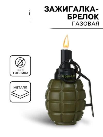 Зажигалка-брелок газовая «Граната», регулировка пламени, с индивидуальной гравировкой