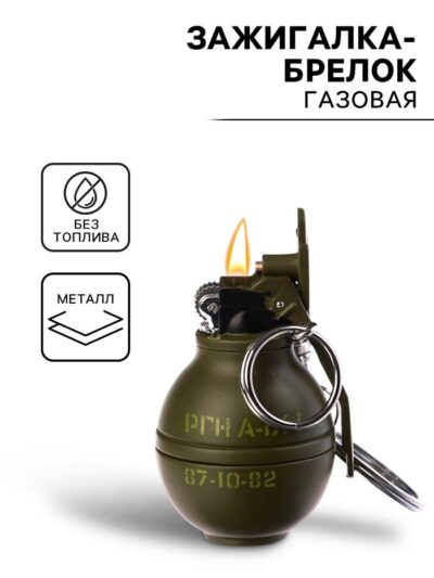 Зажигалка-брелок газовая «Граната», регулировка пламени, с индивидуальной гравировкой