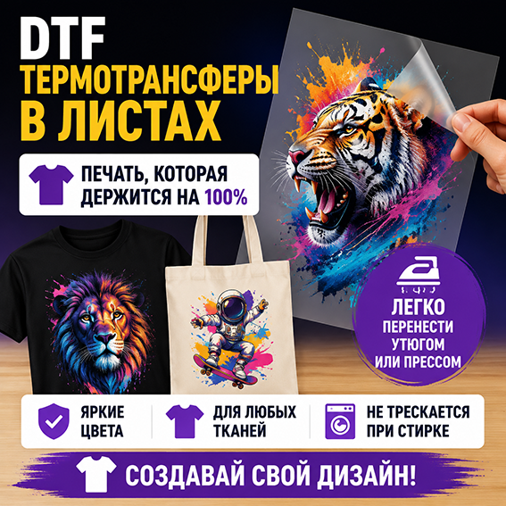 DTF-термотрансферы в листах A4 и A3 в Ногинске